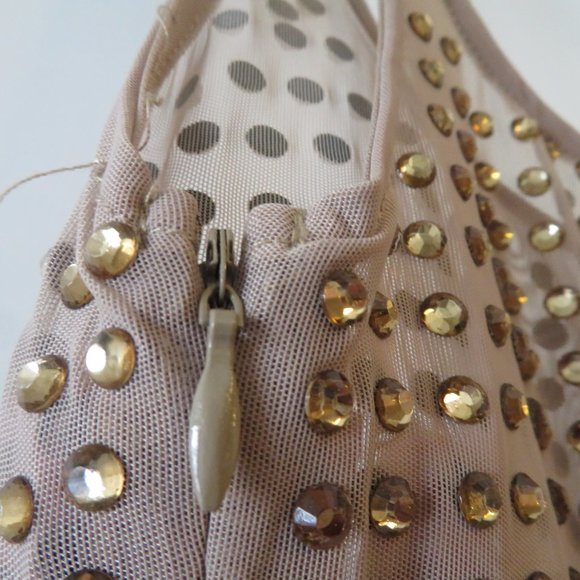 NWT OH POLLY BATCH A BEIGE SHEER BODYCON DRESS 6 - Picture 5 of 8